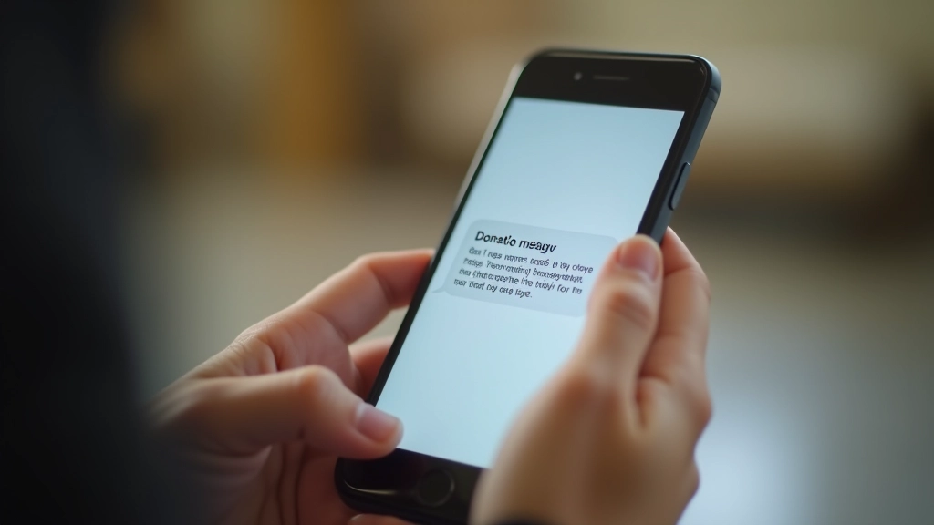 Osoba čita tekstualnu poruku na mobitelu s jasnom porukom o kampanji